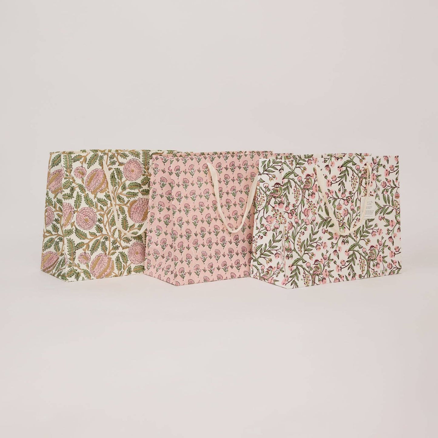 Hand Block Printed Gift Bags (Large) - Blush Refresh