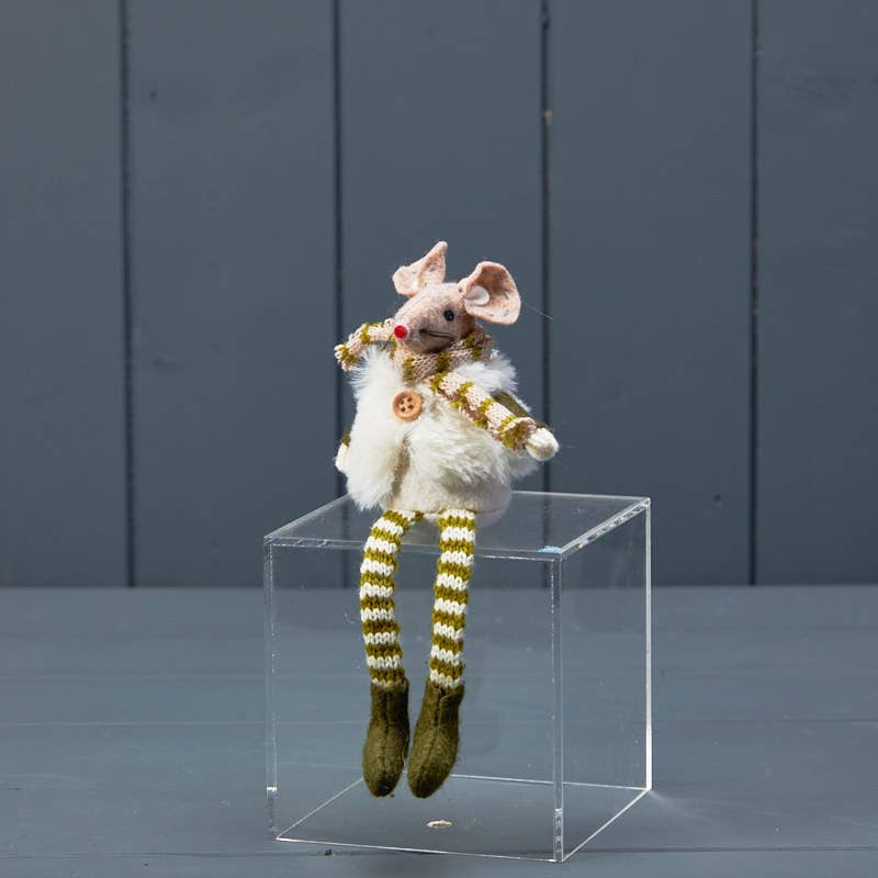 Green Stripey Mouse with White Furry Gilet