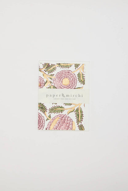 Hand Block Printed Greeting Card - Marigold Glitz Blush