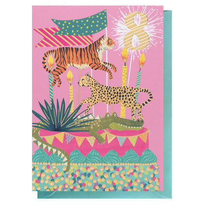 Age 8 | Birthday Big Cats Card | Milestone Age | Kids Cards