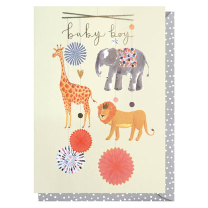 Baby Boy Mobile | Male New Baby Card | Animal Cards