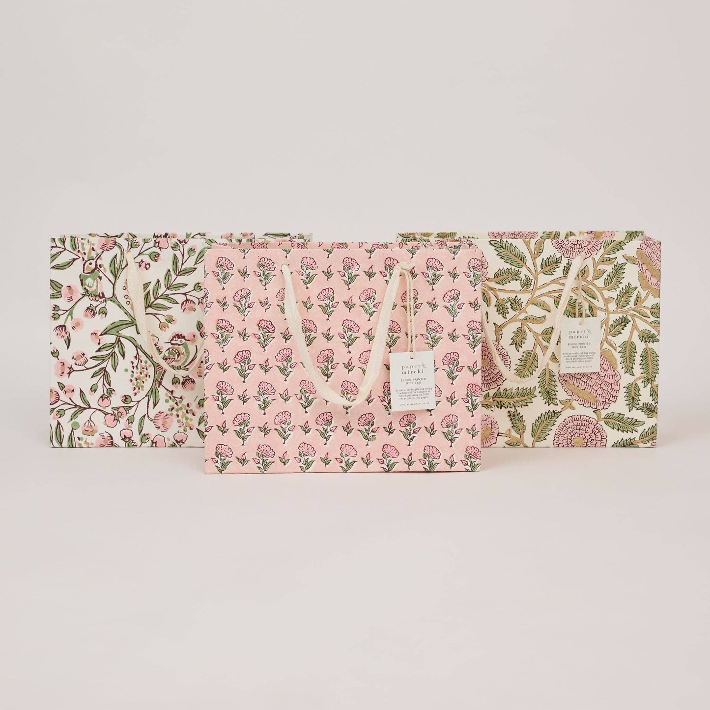 Hand Block Printed Gift Bags (Medium) - Blush Refresh