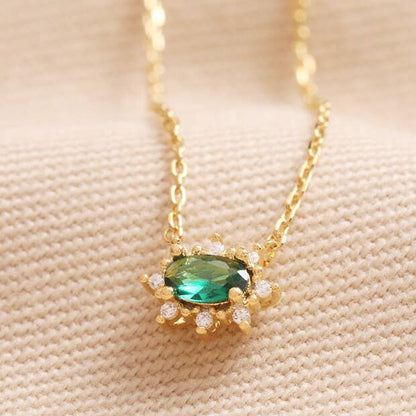 Green Crystal Pendant Necklace in Gold