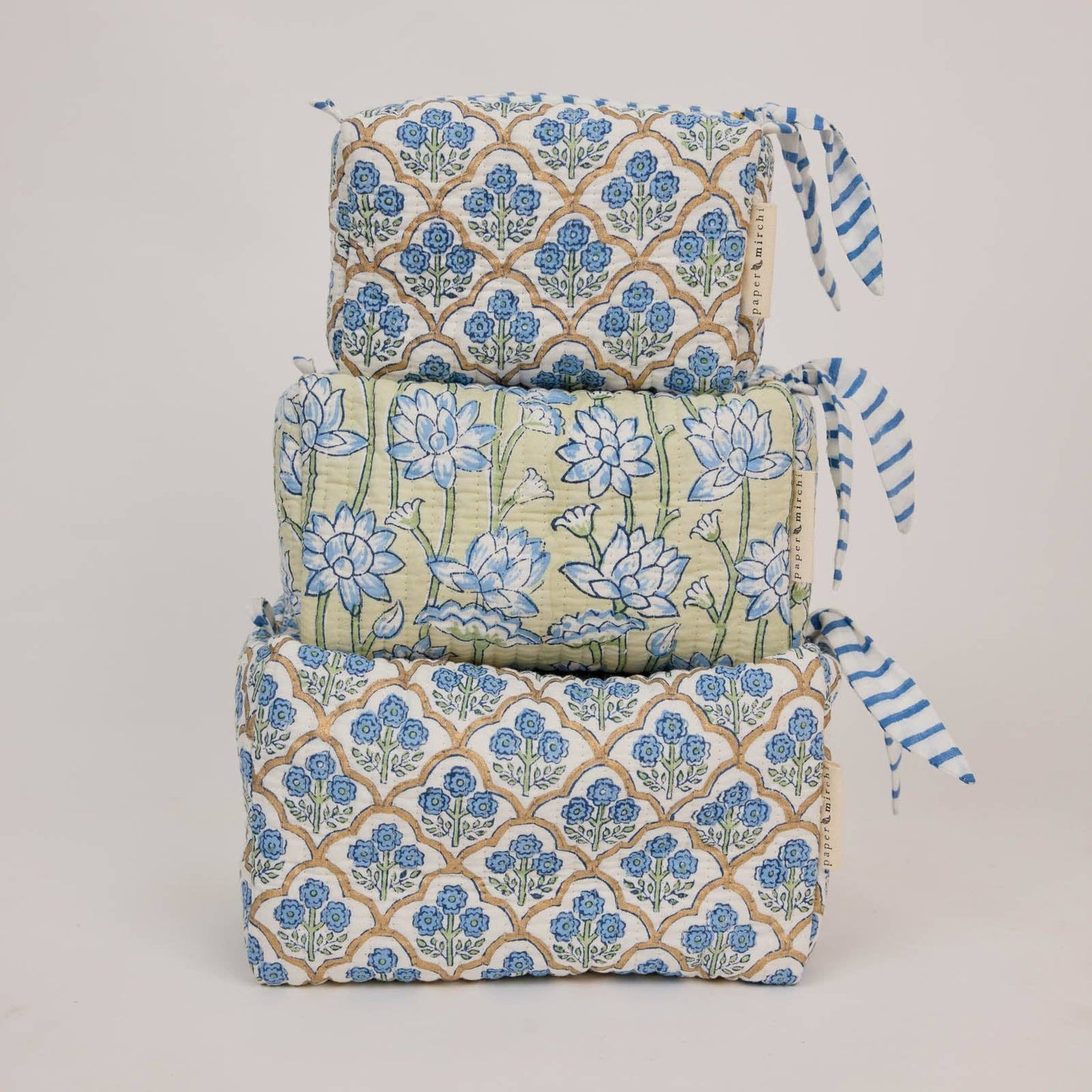 Organic Cotton Toiletry Bag (Small) - Trellis Indigo