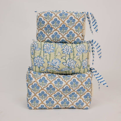 Organic Cotton Toiletry Bag (Small) - Trellis Indigo