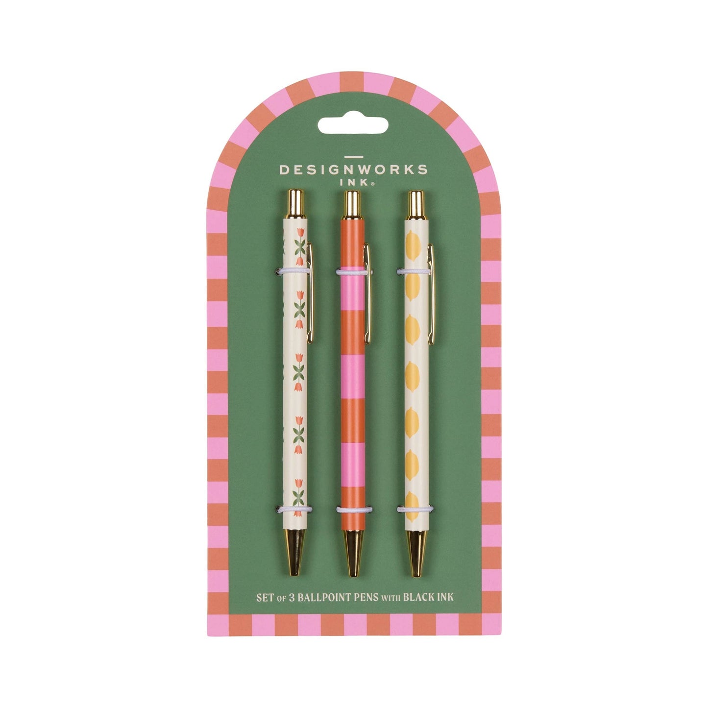 Set of 3 Pens - Flower Stripe Lemon