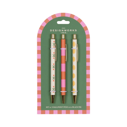 Set of 3 Pens - Flower Stripe Lemon