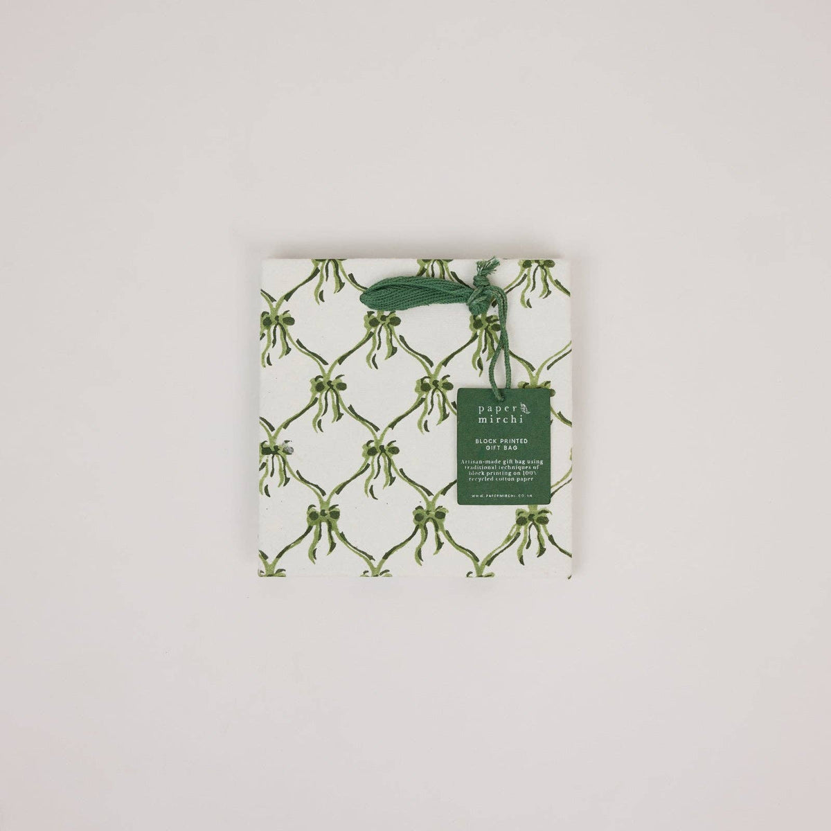 Block Printed Gift Bags (Small) - Holly Green