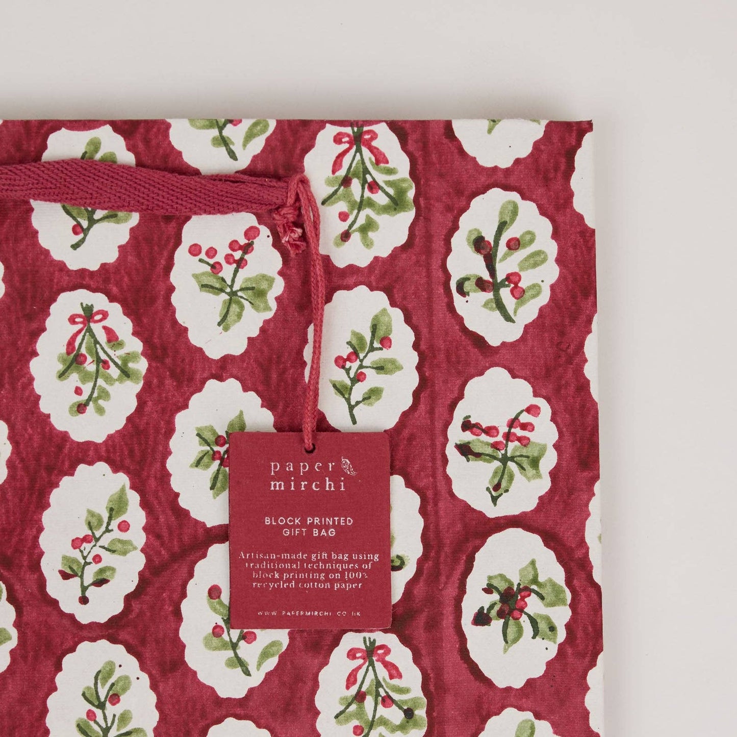 Block Printed Gift Bags (Medium) - Christmas Pudding