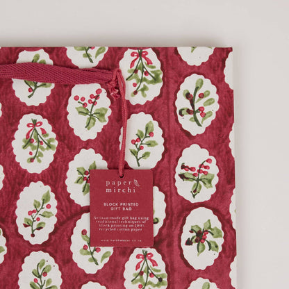 Block Printed Gift Bags (Medium) - Christmas Pudding