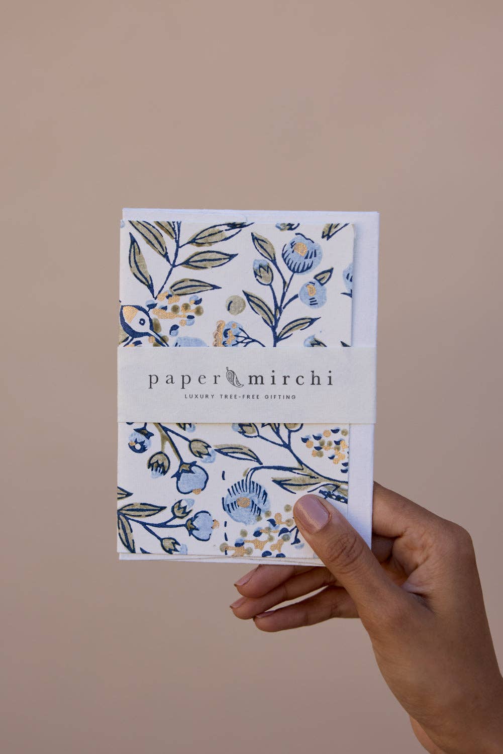 Hand Block Printed Greeting Card - GC Song Birds Blue Stone