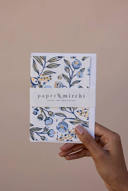 Hand Block Printed Greeting Card - GC Song Birds Blue Stone