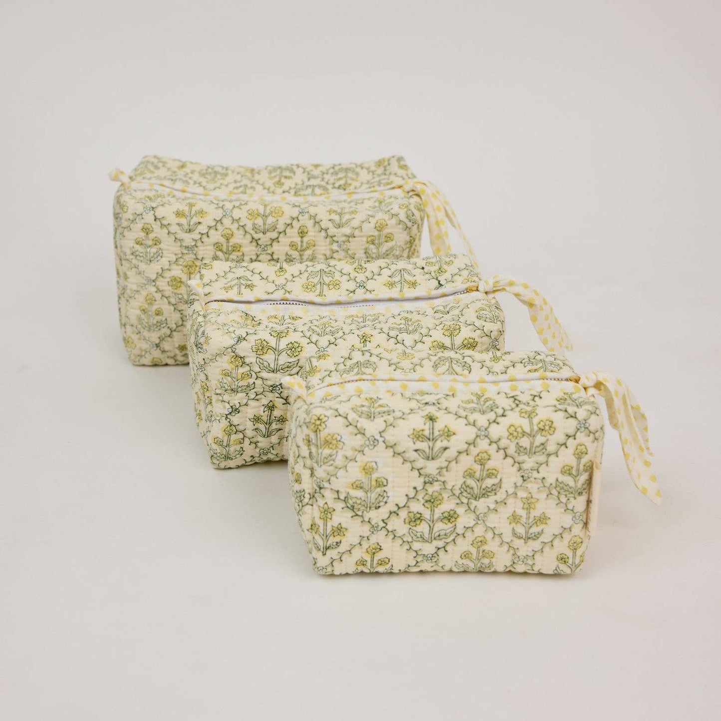 Organic Cotton Toiletry Bag (Small)  - Floral Lattice Buttercream