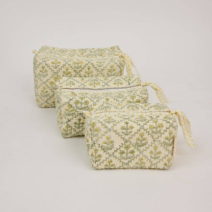 Organic Cotton Toiletry Bag (Small)  - Floral Lattice Buttercream