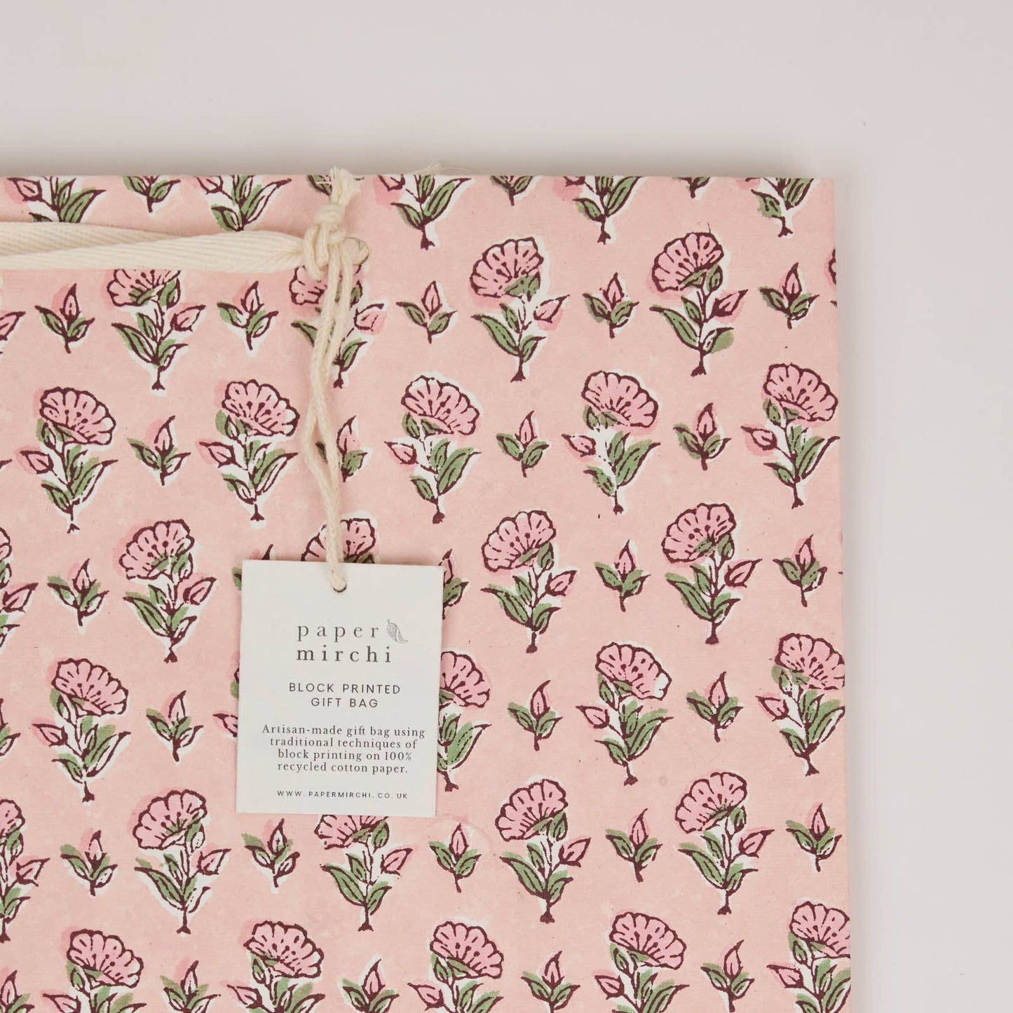 Hand Block Printed Gift Bags (Large) - Blush Refresh