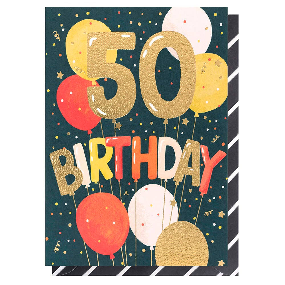 Age 50 Birthday Balloons | Male Birthday Card | Age Card