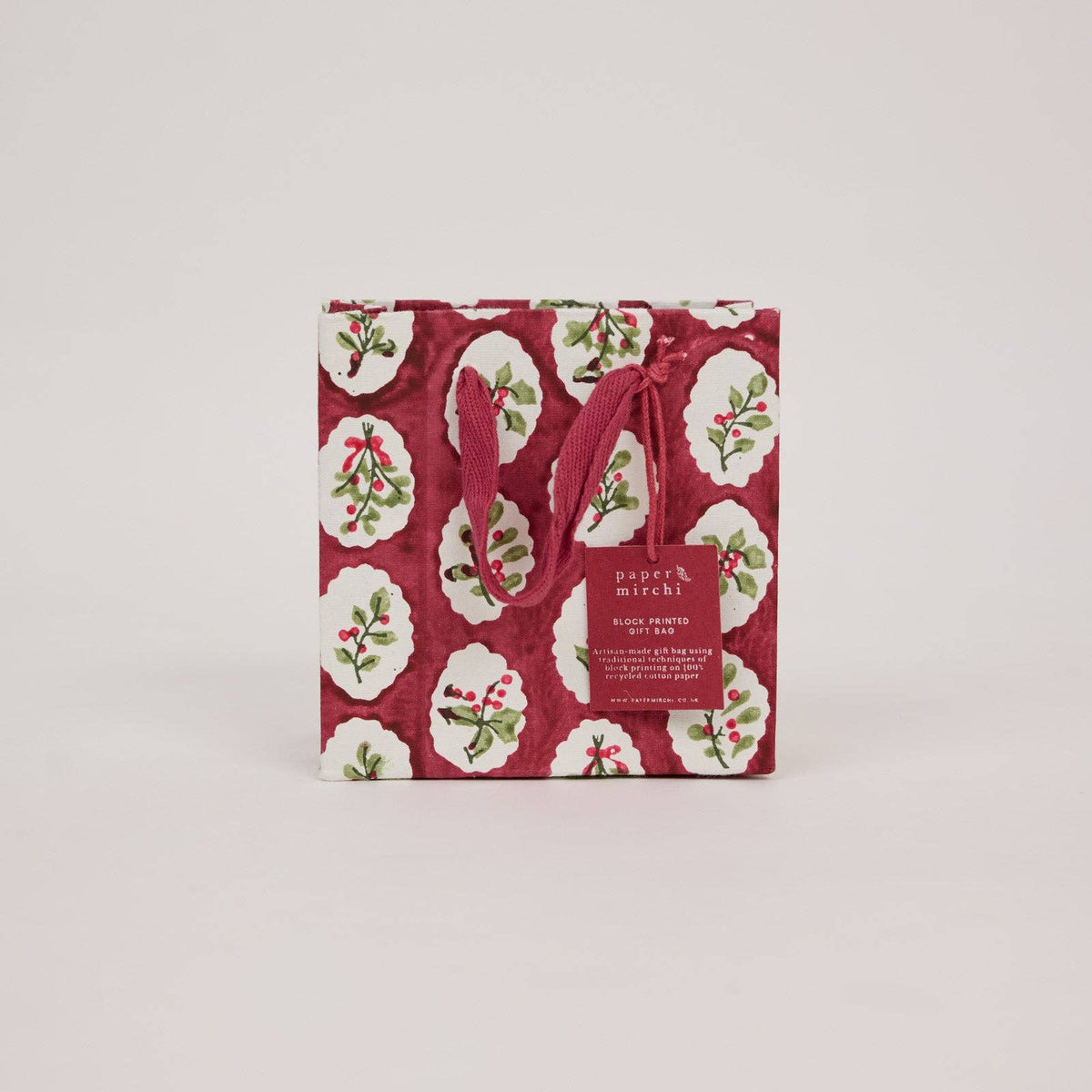Block Printed Gift Bags (Small) - Christmas Pudding