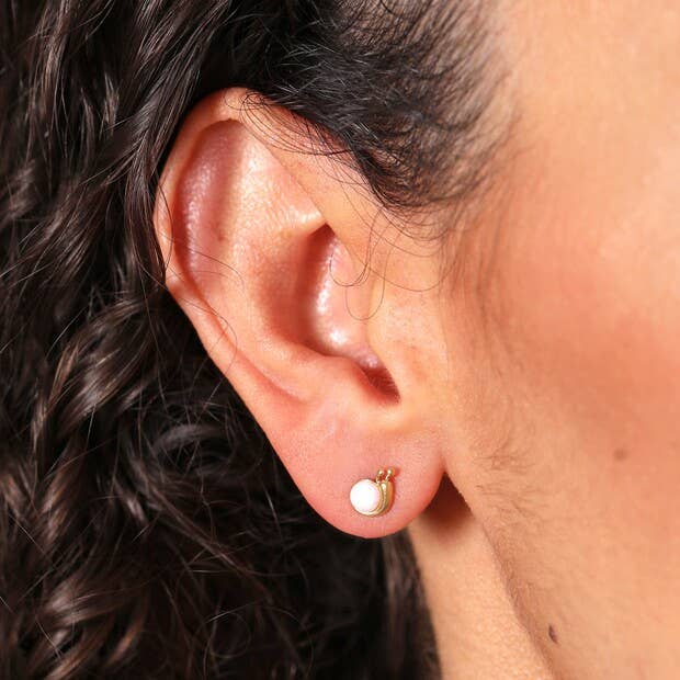 Opal Snail Stud Earrings in Gold