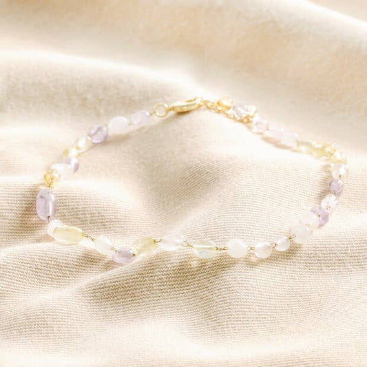 Pastel Semi-Precious Stone Beaded Anklet in Gold