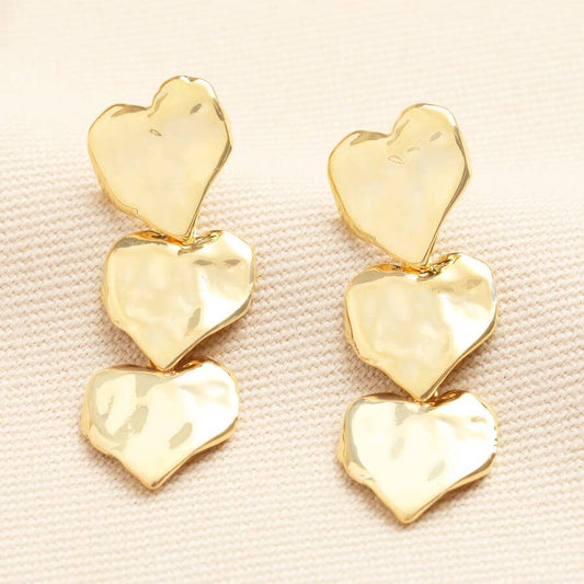 Molten Heart Trio Drop Earrings in Gold