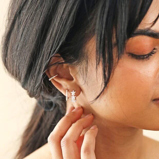 Crystal Triple Star Huggie Earrings