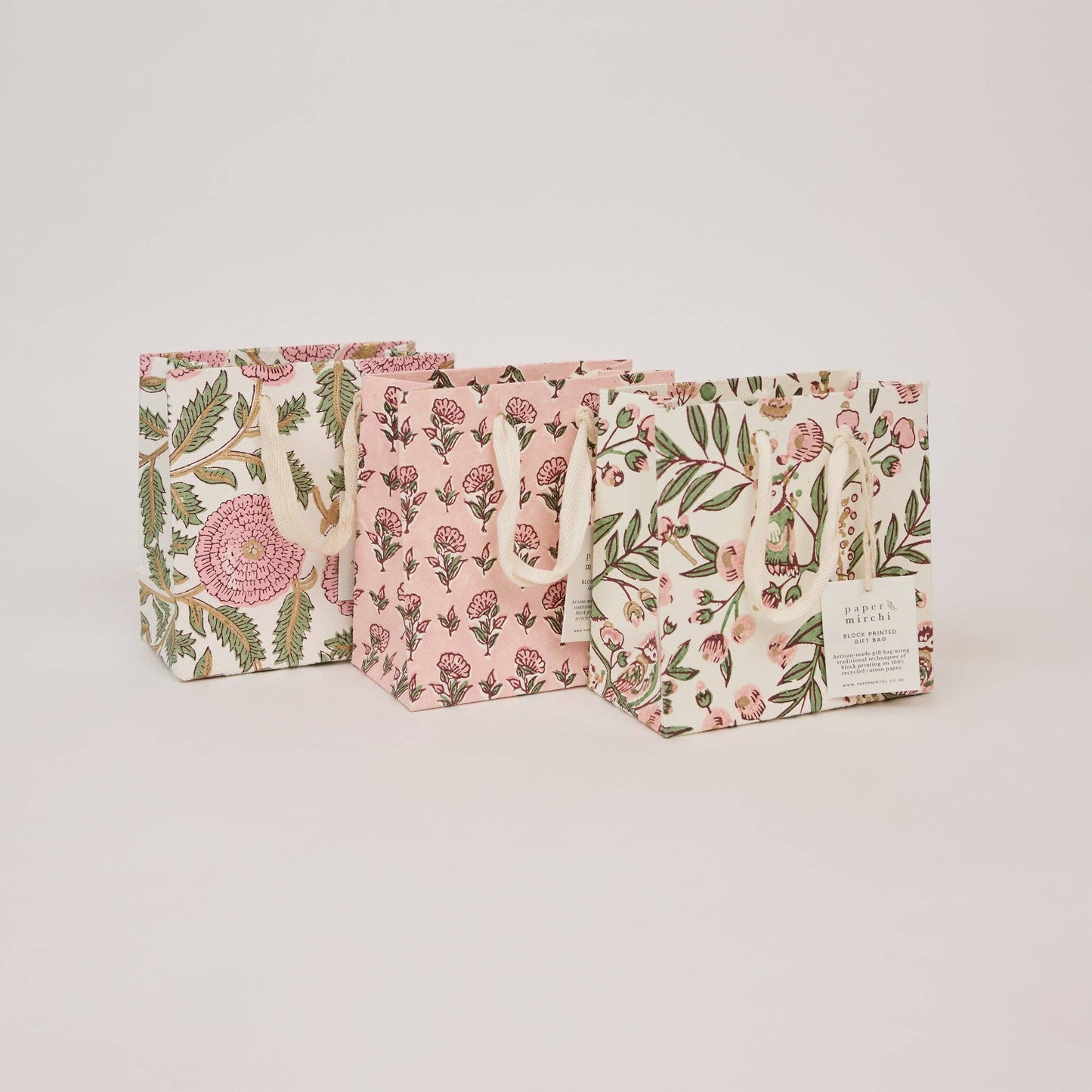 Hand Block Printed Gift Bags (Small) - Blush Refresh
