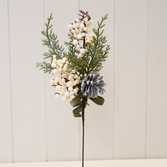 White Berry Pick with Green Ribbon