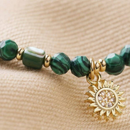 Malachite & Aqua Semi-Precious Stone Bracelet with Sun Charm