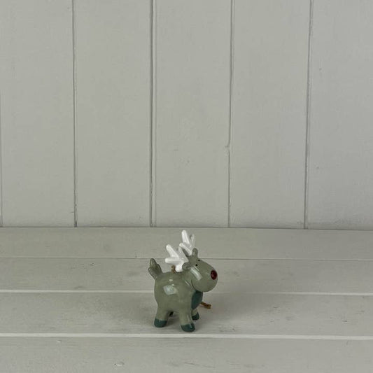 Light Green/White Ceramic Hanging Reindeer Decoration (7.7cm)