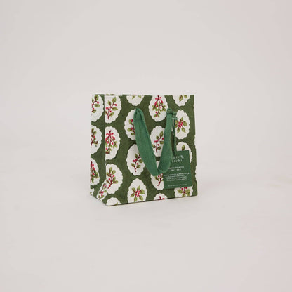 Block Printed Gift Bags (Small) - Holly Green