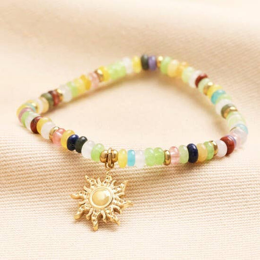 Multi Colour Beaded Bracelet With Sun Charm