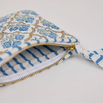 Organic Cotton Zipped Pouch Set 2pk - Floral Indigo