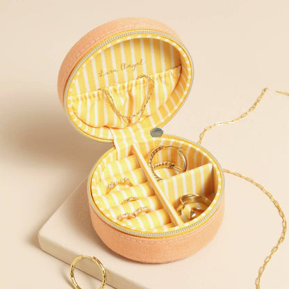 Souvenir Round Linen travel Jewellery Case Tangerine