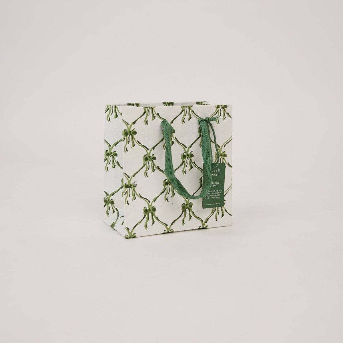 Block Printed Gift Bags (Small) - Holly Green