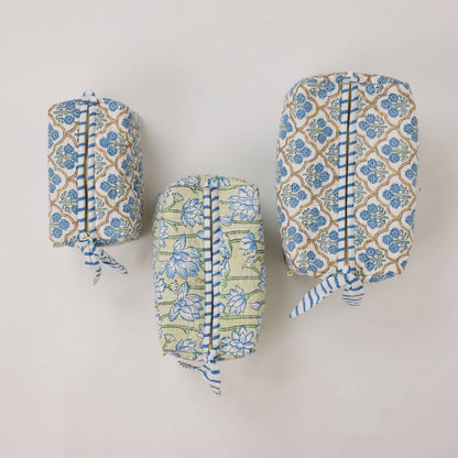 Organic Cotton Toiletry Bag (Small) - Trellis Indigo