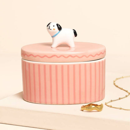 Pink oval Dog Trinket Pot