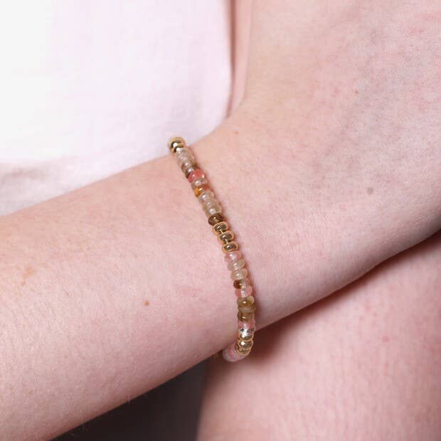 Mixed Rondelle Stone Beaded Bracelet in Gold