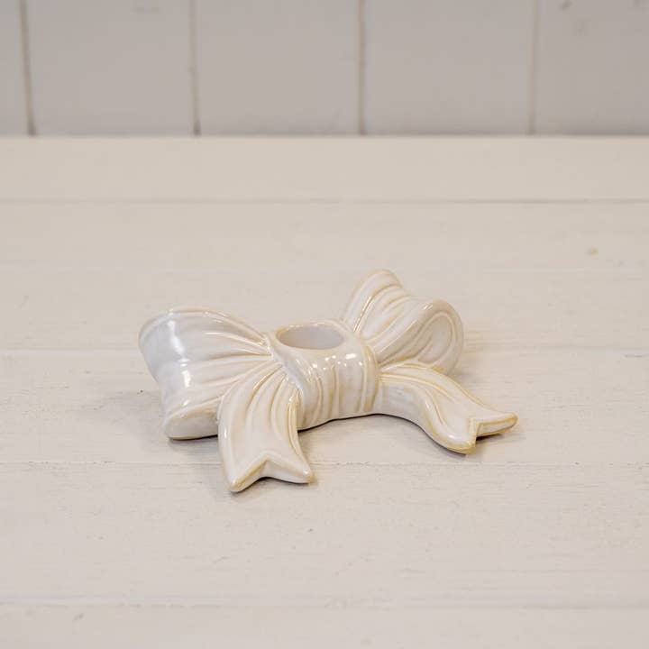 Stone Glazed Long Bow Candle Holder