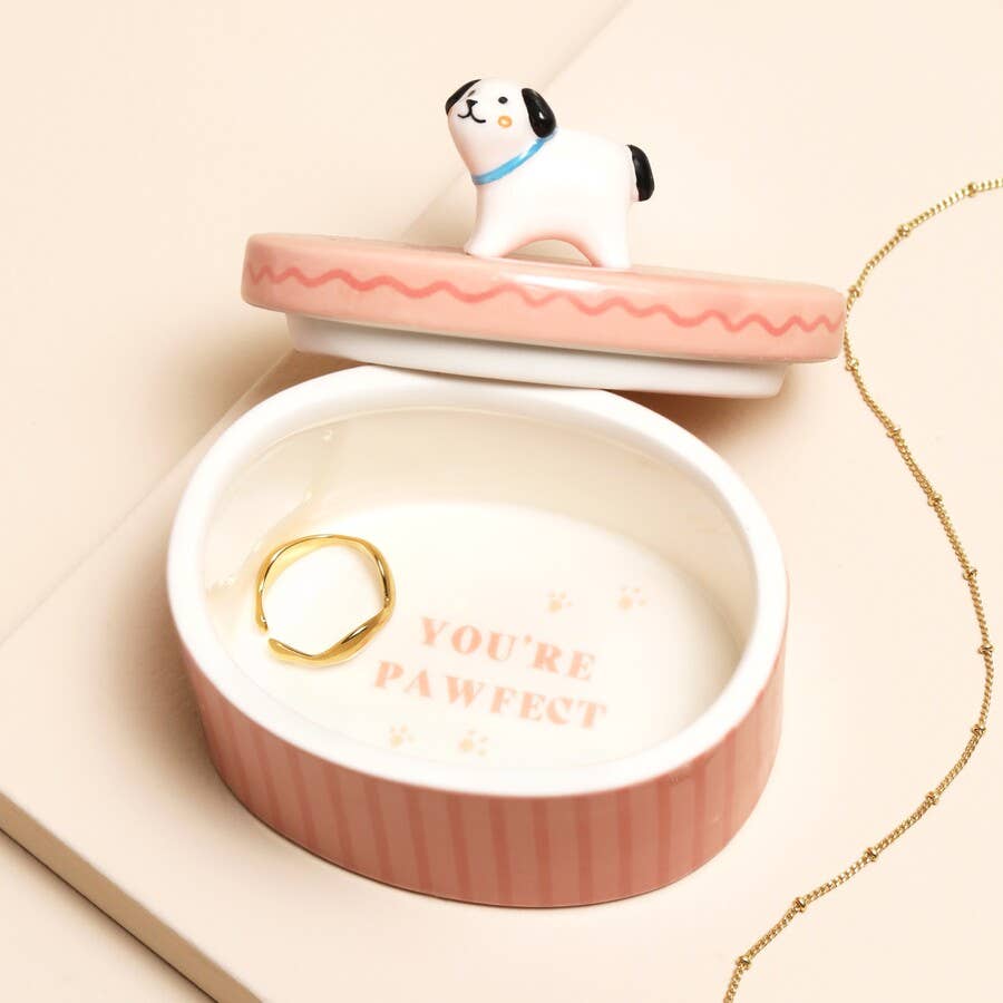 Pink oval Dog Trinket Pot