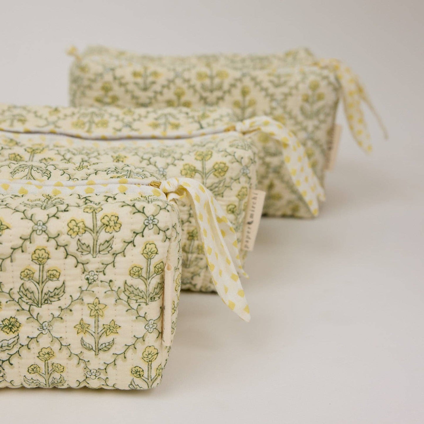 Organic Cotton Toiletry Bag (Small)  - Floral Lattice Buttercream