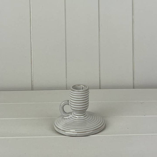 Glazed Ceramic Candle Holder with Textured Detail (8cm)