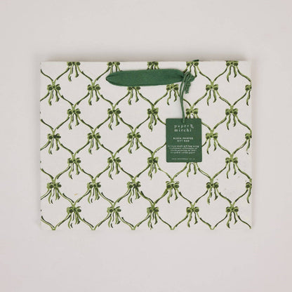 Block Printed Gift Bags (Medium) - Holly Green