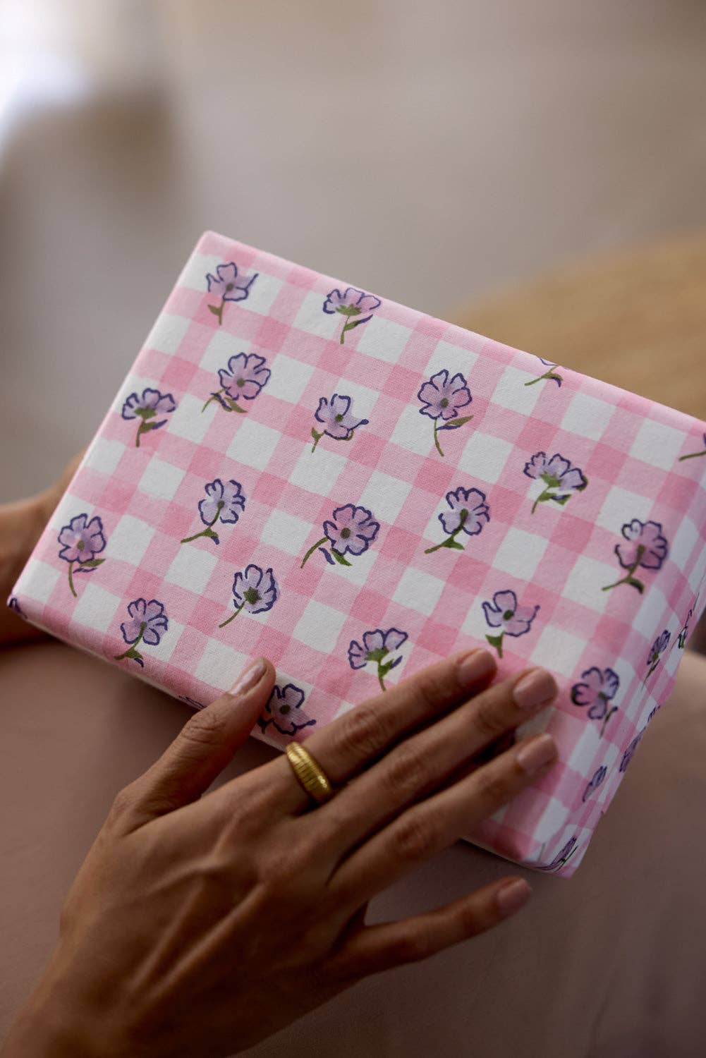 Block Printed Wrapping Paper Sheets - Gingham Violet Meringue