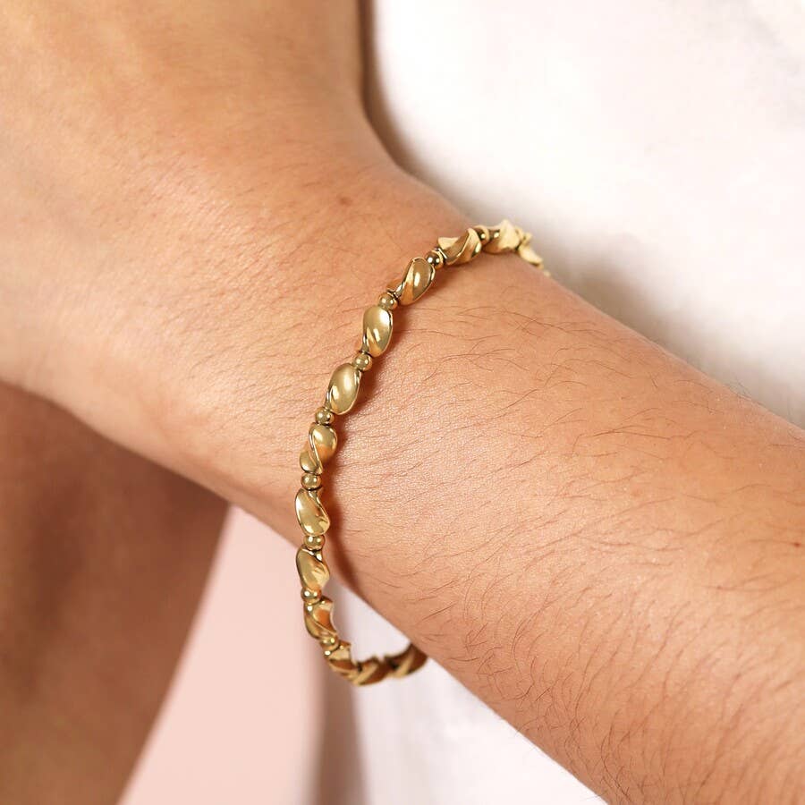 Stainless Twisted Bead Bracelet in Gold