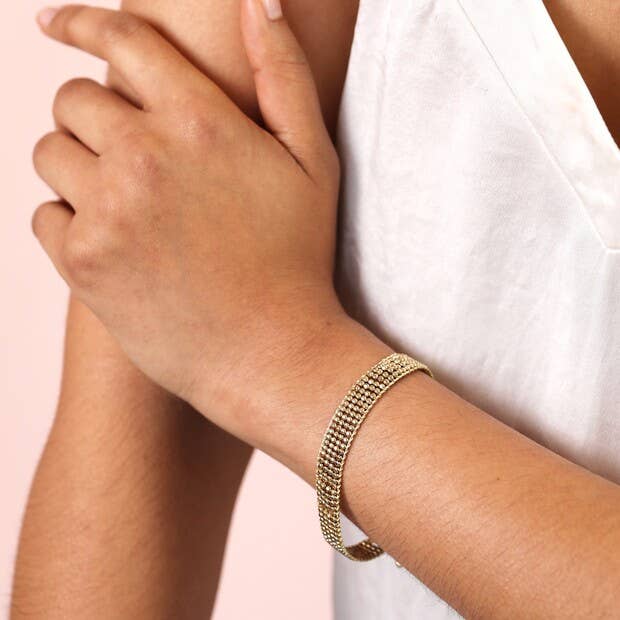 Wide Beaded Band Bracelet in Gold