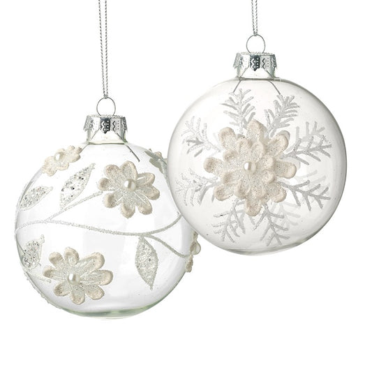 Clear & Whte Flowers Bauble Mix