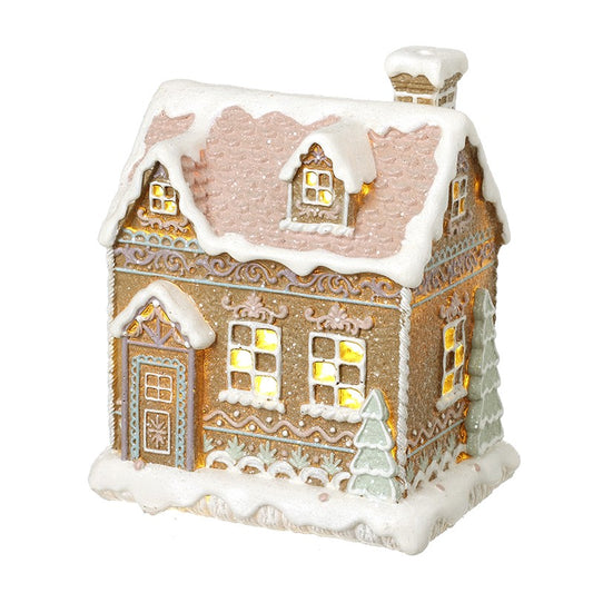 Resin Snowy Gingerbread House Led