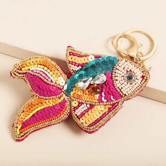 Beaded Rainbow Fish Keyring & Bag Charm