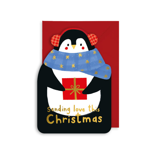 PENGUIN IN SCARF XMAS CUT-OUT CARD