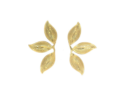 Carved and textures brass leaf drop earrings